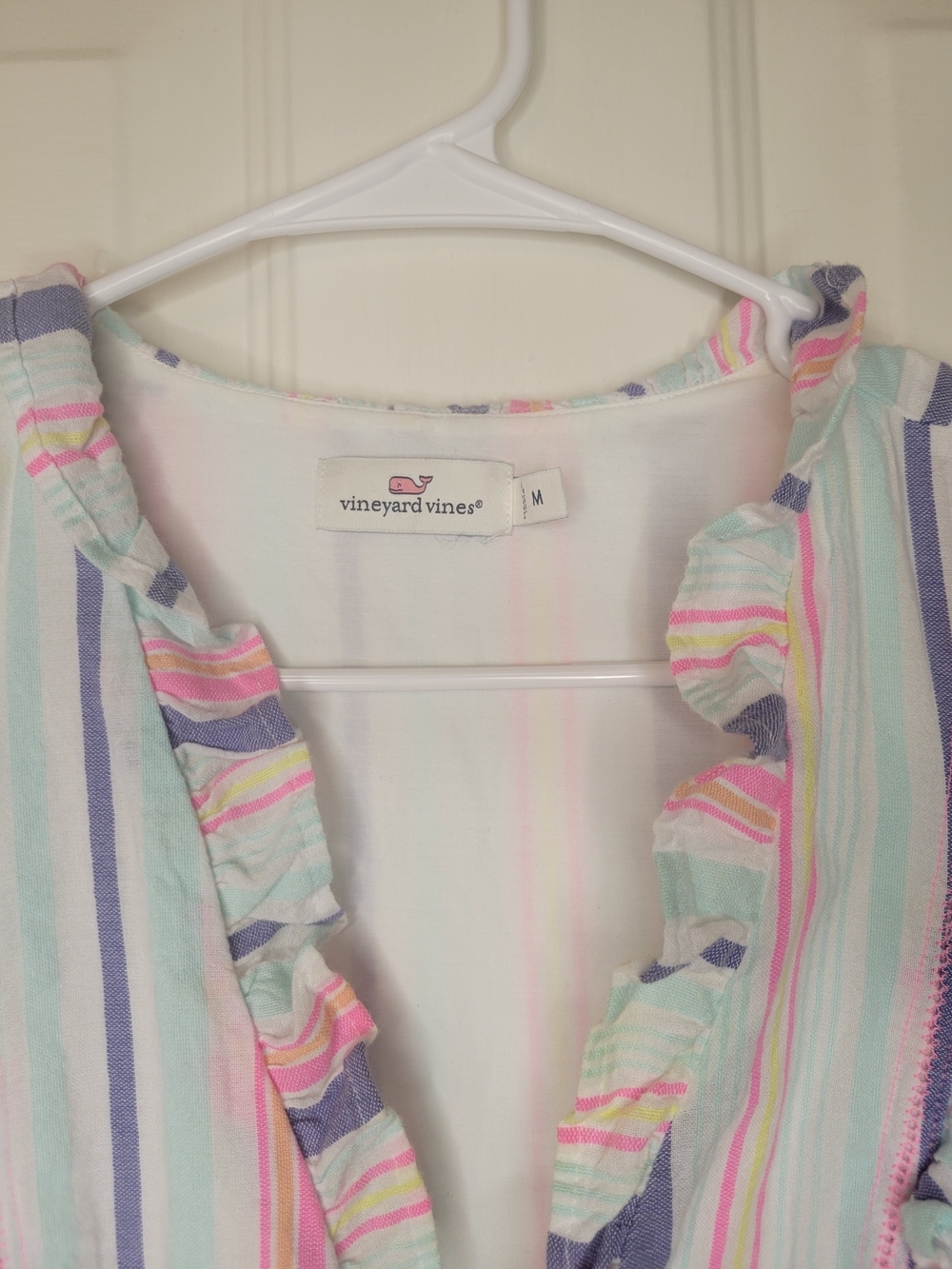 Vineyard Vines Women's Pastel Multi-Stripe Ruffle Sundress - Pink Blue Mint - Picture 7 of 7